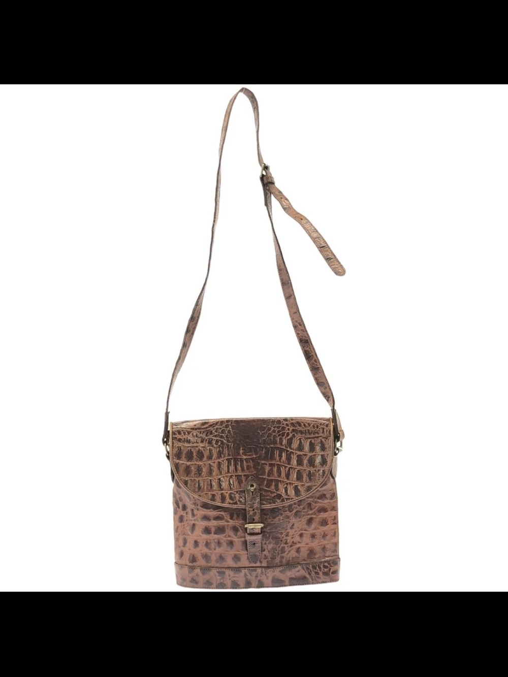 Mulberry Brown Croc-Embossed Leather Crossbody Bag with Adjustable Strap